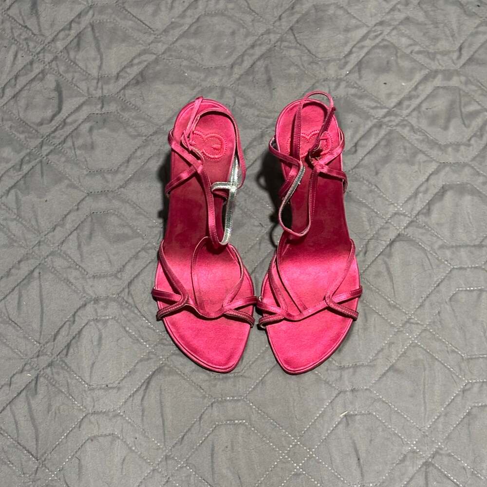 Escada Pink Satin Strappy Heeled Sandals